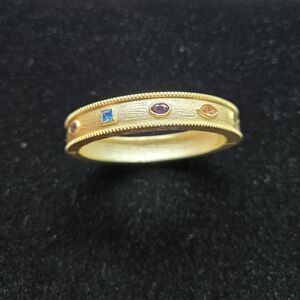 Magnetic Clasp, 7 1/2 Inch Thick Gold Bangle with Multicolor Crystals